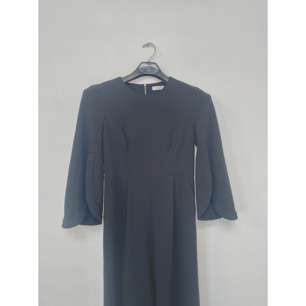 Calvin Klein Womens Jumpsuit Pleated Front 3/4 Bell Sleeve Wide Leg Pockets Sz 6 - Picture 3 of 16